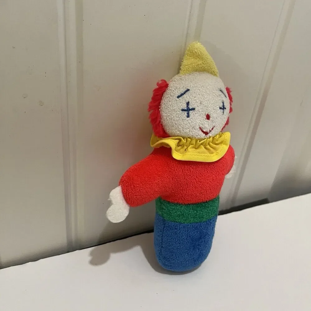 Eden Primary Color Block Terrycloth Clown Rattle Plush Baby Toy Circus RARE Vtg
